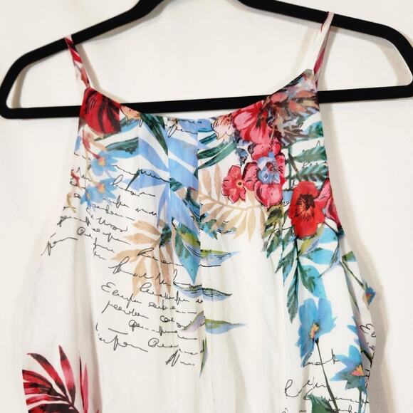 Tacera $45 Large Spaghetti Strap White Pink Green Blue Tropical Floral Sundress - Picture 3 of 10